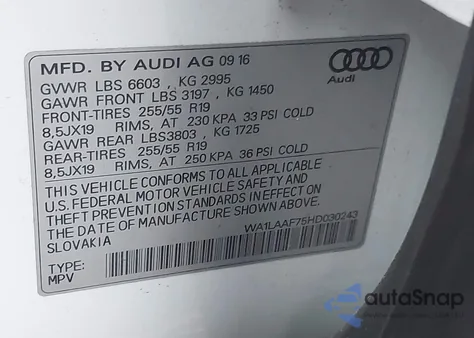 2017 Audi Q7 3.0T Premium from USA, damaged, VIN WA1LAAF75HD030243